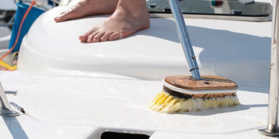 Boat being washed at the dock